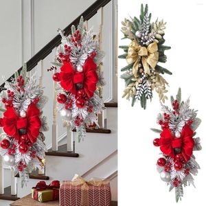 Flores decorativas preiluminadas inalámbricas para escaleras, coronas navideñas para puerta delantera, vacaciones, pared, ventana, adornos colgantes, guirnalda de bombillas
