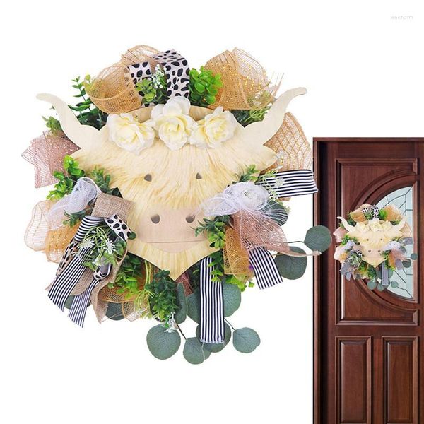 Fleurs décoratives vache porte cintre bétail couronnes pour fleur avant toutes saisons extérieur intérieur guirlande mur fenêtre