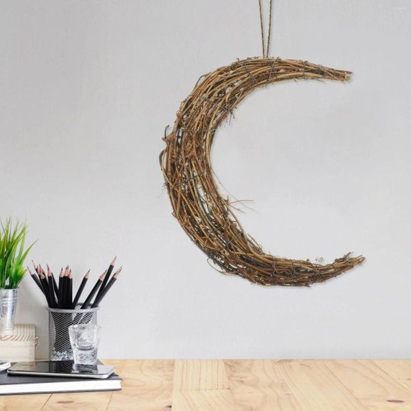 Flores decorativas Crafts Smilax Rattan Dream Catcher Circle en forma de luna Material de bricolaje Garland Vine Flor Anillo Floral Adviento