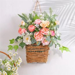 Fleurs décoratives crème hortensia porte cintre fleur panier en rotin pendentif couronne de fleurs sauvages ornements cadeaux décor à la maison pour fête de mariage