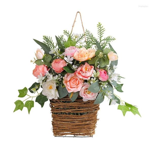 Fleurs décoratives crème Hortensia Horgea Panier de porte Couronne de baies roses Wildflower 1 PCS FIL PLASTIQUE