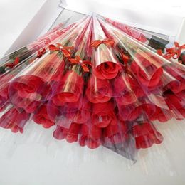 Fleurs décoratives créatives 10 pièces rose artificielle à tige unique avec emballage en plastique savon fait saint valentin cadeau fête d'anniversaire