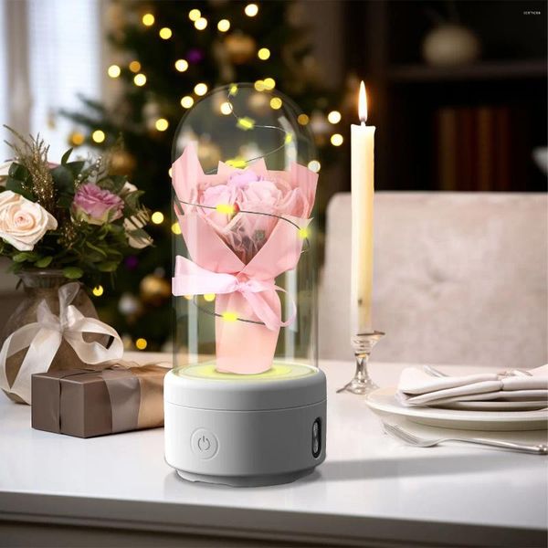 Flores decorativas Creative 2 en 1 Bouquet LED LIGH y altavoz Bluetooth Regalo de día de la madre Rose ORNAMENTO LUMINO NIGHTA CUBIERTA