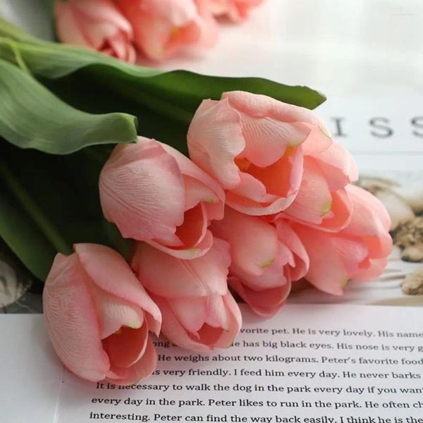 Fleurs décoratives créatives de fleur artificielle mode cadeau de fête des mères luxe réel tactile faux bouquet durable de table de tulipe de tulipe décoration