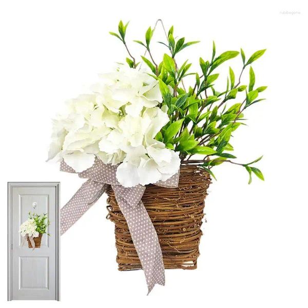 Fleurs décoratives panier créatif couronne crème à l'hydratgea de la ferme de porte de porche de porte de la ferme de rotin floral