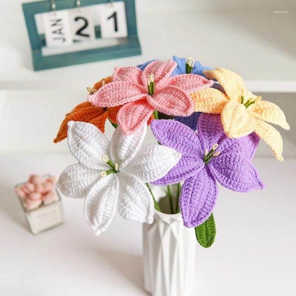 Fleurs décoratives créatives à la main laine au crochet au crochet Coton Lily Fleur décoration Décoration Simulation bouquet cadeau bleu rose jaune violet blanc