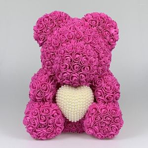 Ours Rose créatif en mousse artificielle, fleurs décoratives, 40cm, avec cœur en perles, Teddy, cadeaux d'anniversaire pour enfants, cadeau de saint-valentin