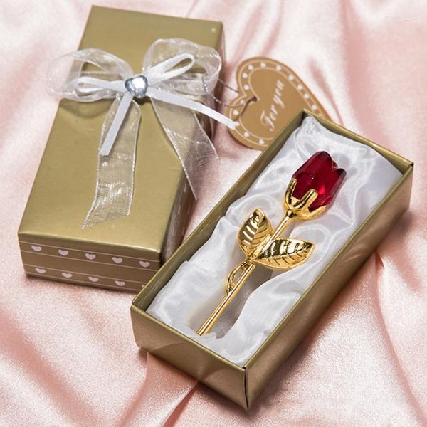 Fleurs décoratives Creative Saint Valentin Cadeau Cristal Verre Rose Fleur Artificielle Argent Or Tige Pour Petite Amie Cadeaux De Fête De Mariage