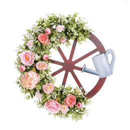 Arrosoir créatif avec fleurs décoratives, couronne de roue, nœud d'amour, accessoires de décoration pour scène de mariage, décoration de maison