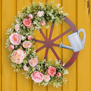 Decoratieve bloemen creatieve gieter wiel krans liefde boog bruiloft scène decoratie rekwisieten minimalistische en frisse bloemen