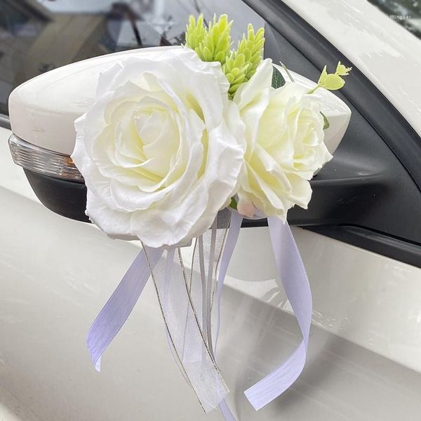 Flores decorativas Decoración creativa del coche de la boda Manijas de las puertas de flores artificiales Arreglo de decoración del espejo retrovisor Accesorios de corona de simulación