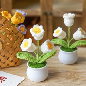 Decoratieve bloemen haken kunstmatige planten nep bloem potten hand geweven lelie vallei bonsai handgemaakte gesimuleerde bureaubladdecoraties