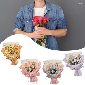 Bouquet de roses décoratives au Crochet, faites à la main, avec guirlande lumineuse LED, fausses fleurs artificielles tricotées à la main