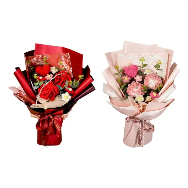 Flores decorativas, ramo de claveles de ganchillo, flor tejida, decoración de primavera, bendición eterna hecha a mano, completada para regalo del Día de la madre