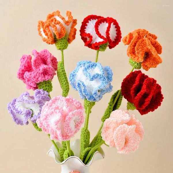 Fleurs décoratives Crochet Carnation Tricoted Exquis Aesthée faite à la main Finie pour l'anniversaire de la fête des mères