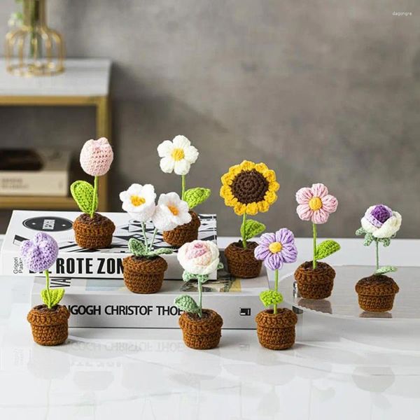 Fleurs décoratives au Crochet, plante artificielle tricotée à la main, pour bureau, cadeaux faits maison, décoration de voiture, maison, Bouquet DIY H3H5