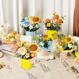 Decoratieve bloemen gehaakt bloemboeket handgeweven met vatverpakking huwelijkscadeau voor logeerkamer tafeldecoratie Moederdag