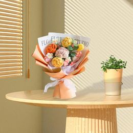 Fleurs décoratives Crochet Flower Bouquet Ornement Spring Ornement Tricoted Artificial Mother's Day Gift For Anniversaire Home Mum Mam Thanksgiving Party