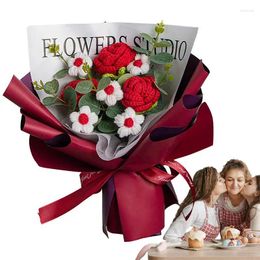 Fleurs décoratives Crochet Fleur bouquet à main tricotée rose à la main éternelle artificielle pour le mariage d'anniversaire