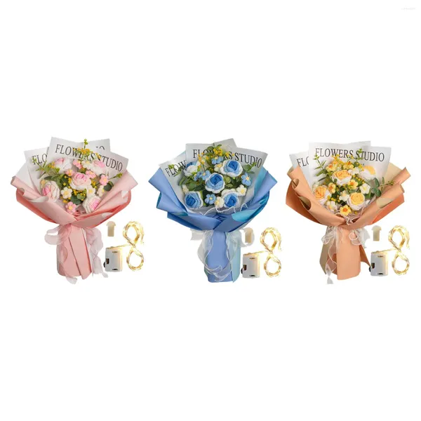 Fleurs décoratives Crochet Bouquet de fleurs Rose Saint Valentin Cadeau Tricoté Petites Marguerites