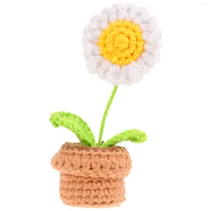 Fleurs décoratives Crochet Fleur Tricoté Bouquet Motif Artificiel En Pot Faux Tournesol Cadeau Rose Ornement Pot Réaliste Décor Fil Main