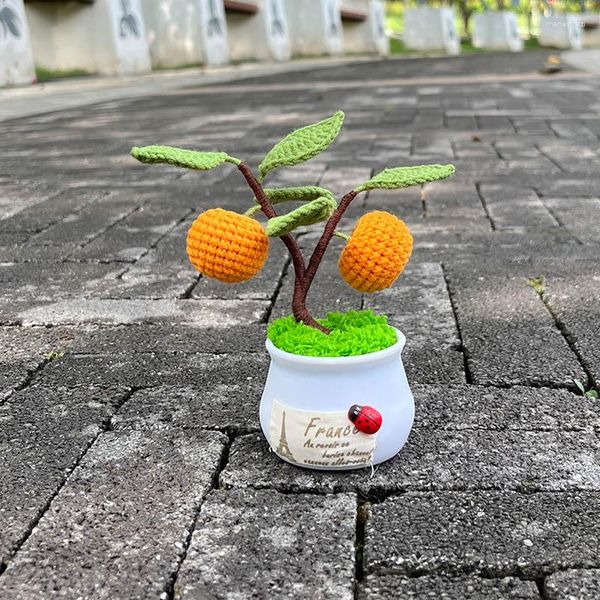 Fleurs décoratives Crochet Fruits Bonsaï Faux Pomme/Orange Plantes En Pot Cadeaux Tricotés À La Main Pour Amis Maison Table/Bureau Bureau/Salon