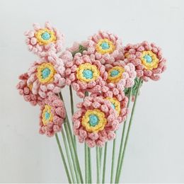 Fleurs décoratives Crochet Tissé À La Main Gerbera Bouquet Simulation Fleur Éternelle Décoration De La Maison Chrysanthème Africain Cadeaux Pour Les Amis