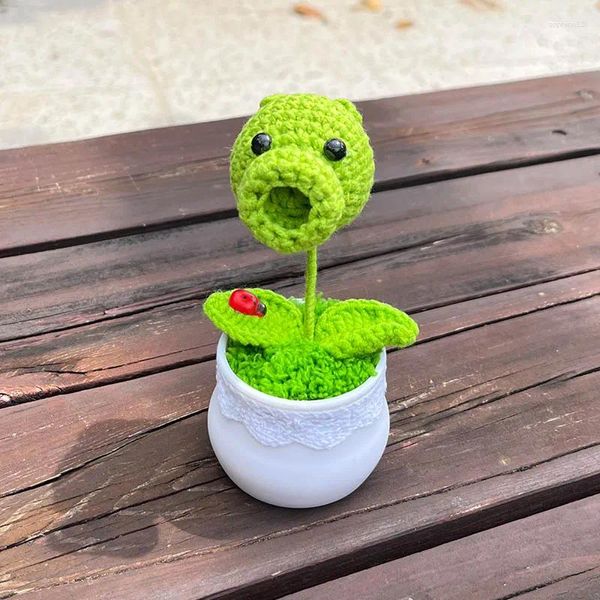 Flores decorativas Crochet Pea en macetas Cartoon Bonsai Regalos de tejido para un escritorio de sala de niña/novio/mesa de hogar/dormitorio