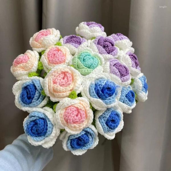 Fleurs décoratives Crochet Rose tulipe fleur tissé à la main bricolage Art artisanat décoration de fête pour mariage anniversaire fond