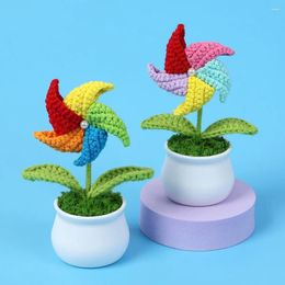 Fleurs décoratives crochet rotatif moulin à vent de vent artificiel plantes en pot à la main pour fille / garçon du bureau à la maison décor de bureau