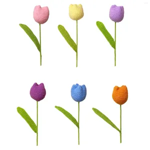 Fleurs décoratives Crochet Tulipe Fleur Floral Terminé Artisanat Fourniture Cadeau Artificiel Pour Les Femmes Table Centres Amis Petite Amie Enfants