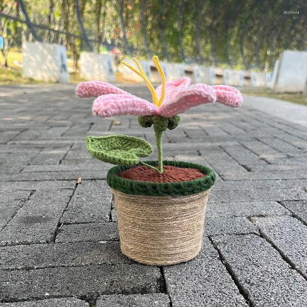 Flores decorativas Ganchillo tejido Tung Planta artificial en maceta Bonsai Tejido a mano Lindos regalos divertidos para la habitación Ideas de mesa para el hogar Decoración de cumpleaños