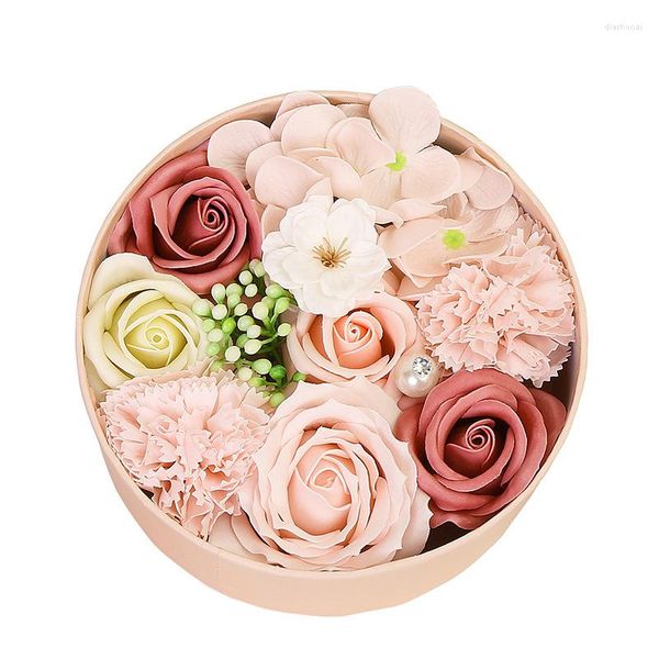 Fleurs décoratives transfrontalière saint valentin cadeau de l'enseignant fleur de savon petite boîte ronde pour les vacances de petite amie noël