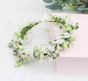 Flores decorativas Corona Guirnalda Accesorios Guirnalda Diademas Cabello de boda hecho a mano para mujeres Damas de honor nupciales Niñas Rose Seaside