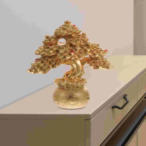 Flores decorativas, árbol de dinero de cristal, bonsái, adorno de escritorio, decoración de resina de la suerte, estatua de oficina de estilo chino clásico