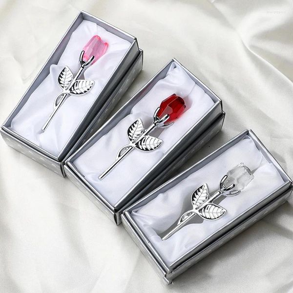 Fleurs décoratives Roses en cristal Figurines de fleurs artisanales avec boîte Cadeaux de la Saint-Valentin Idées de décoration de fête Fournitures de faveurs de mariage Amoureux