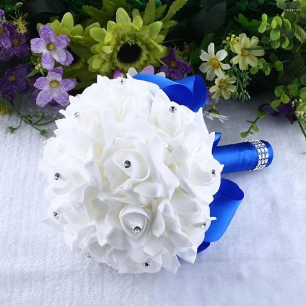 Flores decorativas Rosas de cristal Pearl Perla Boda Bouquet Bridal Artificial Rojo Blanco y azul