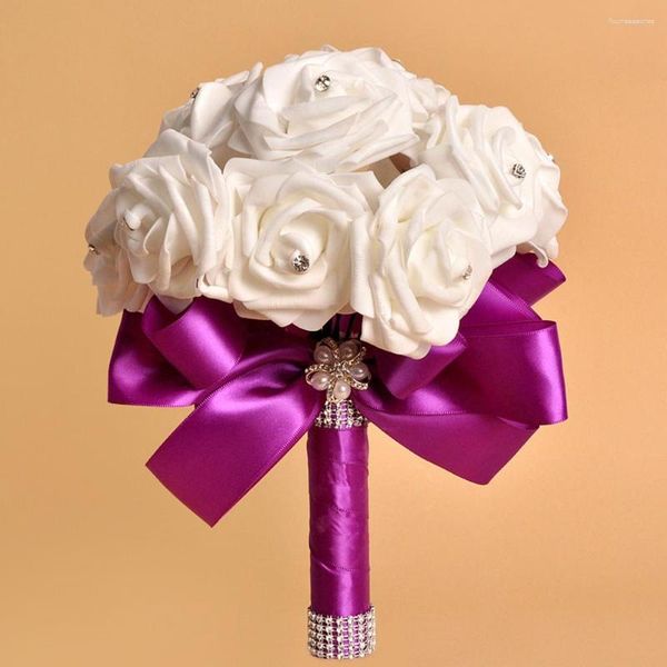 Flores decorativas Rosas de cristal Perla Ramo de boda Bouquet Bridal Lilas de seda artificial