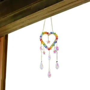 Fleurs décoratives Crystal Sun Catcher Dream Heart Prisms suspendu avec un ornement de pendentif en chaîne pour Windows Home Garden