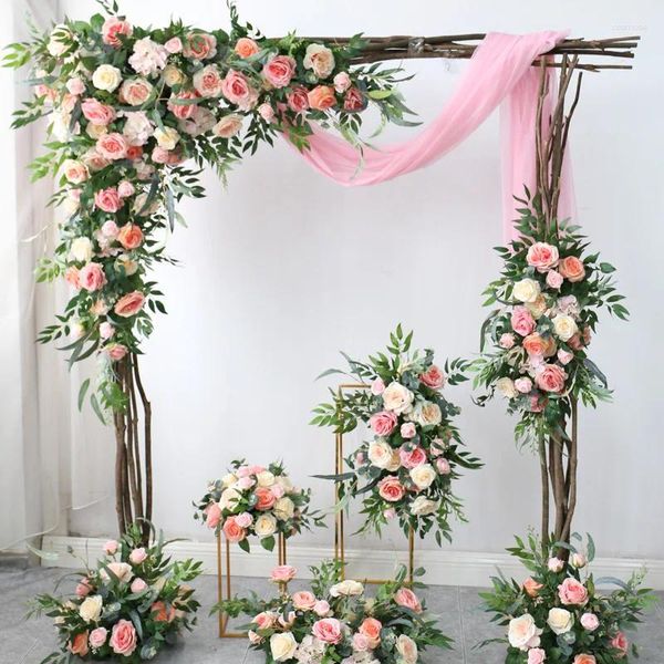 Fleurs décoratives Row de fleur artificielle personnalisée pour table de table arrangement floral de mariage arc de fond décor de rose rose mur