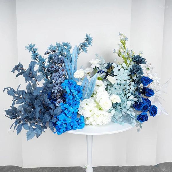 Fleurs décoratives Custom Blue Blanc de mariage fond de mariage plancher floral artificiel arrangement de fleurs artificiels de la route