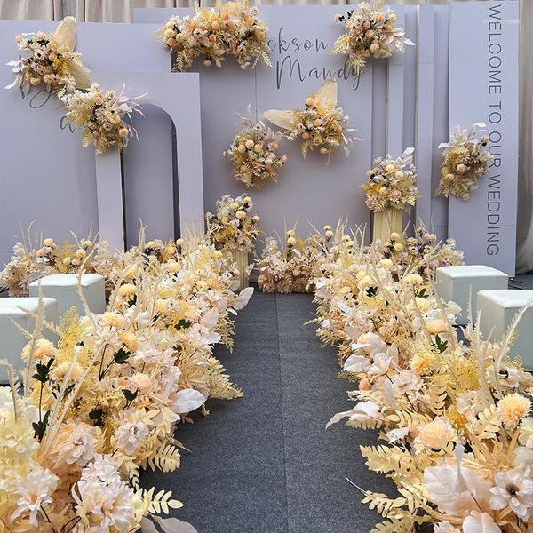 Fleurs décoratives personnalisé Champagne fleur rangée artificielle route plomb Arrangement mariage arc décor Floral boule fête scène disposition affichage