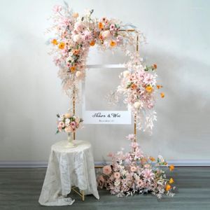 Decoratieve Bloemen Custom Roze Arrangement Kunstmatige Rij Muur Opknoping Hoek Bloem Bruiloft Boog Achtergrond Decor Welkom Teken Props