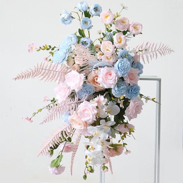 Fleurs décoratives personnalisées rose bleu arc de mariage artificiel rangée toile de fond organiser Floral boule Table centres de table décor événement fête accessoire