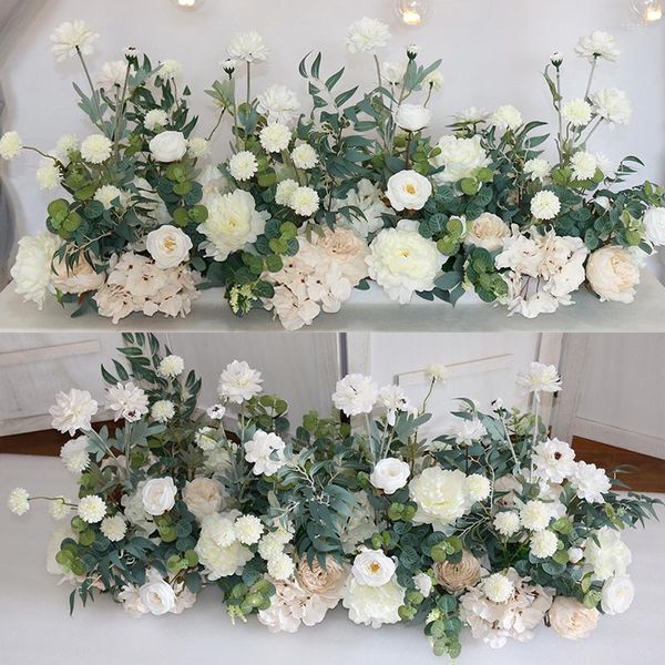 Fleurs décoratives Personnaliser 1M Mariage Artificielle Floral Rangée Blanc Rose Pivoine Fleur Soie Arrangement Partie Arc Décor Toile De Fond Mur