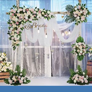 Flores decorativas Personalizar Conjunto de arco blanco Fila de bodas Decoración creativa Arreglo Pabellón Ceremonia T-stage Window Po Telón de fondo
