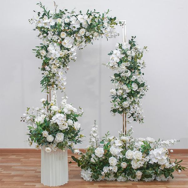 Flores decorativas personalizadas Artificial Arch Runner Row Set Wisteria Decor Silk Rose Wedding Stage Puertas de madera Decoración Flower Back