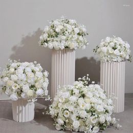 Fleurs décoratives personnalisées Rose Hortensia artificielle fleur boule route menant soie blanche décoration de mariage Table pièce maîtresse Deocr