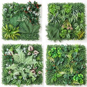 Fleurs décoratives Taille personnalisée Grass artificielle Fleur Panneau mural anti-UV Fense d'intimité extérieure 3d Tell de plante verte pour mariage