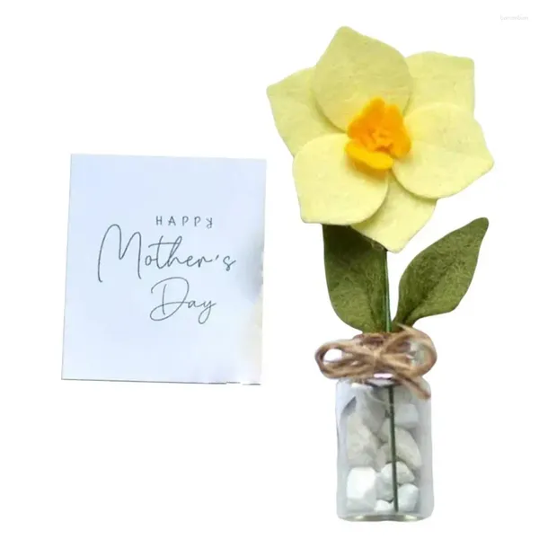 Flores decorativas Tarjeta de flores linda Set hecha a mano para manualidades de bricolaje Día de la madre Favores de boda Mini Cernation Sunflower Naffodil